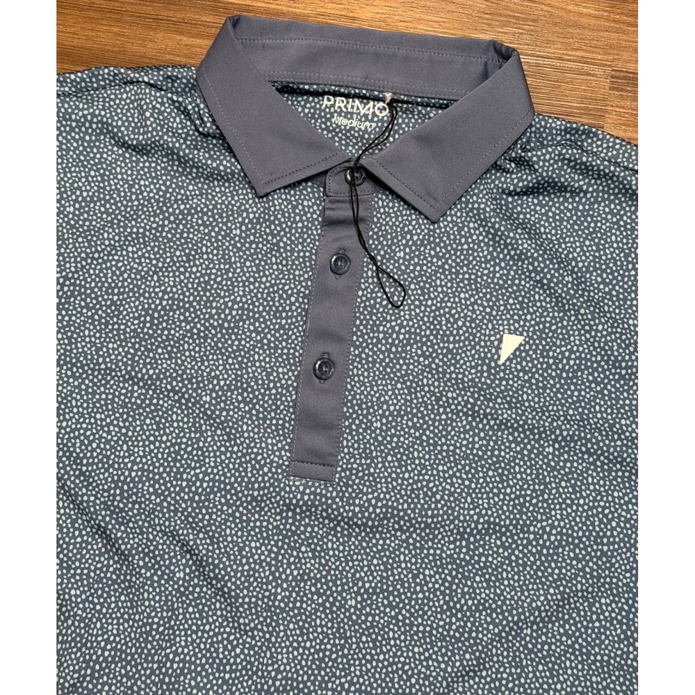 Primo Golf Mens Blue Micro Dot Print Performance Polo Embroidered Logo Sz M